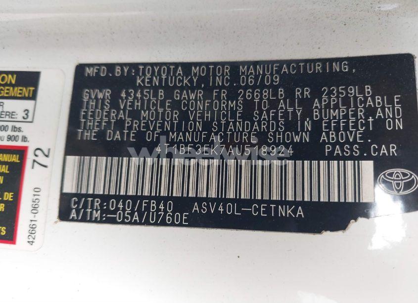 Photo 9 of 2010 Toyota Camry N/A (VIN 4T1BF3EK7AU518924)