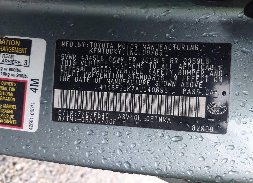 Photo 9 of 2010 Toyota Camry LE (VIN 4T1BF3EK7AU540695)