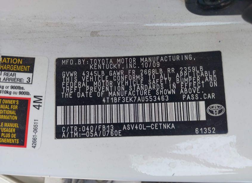 Photo 9 of 2010 Toyota Camry LE (VIN 4T1BF3EK7AU553463)