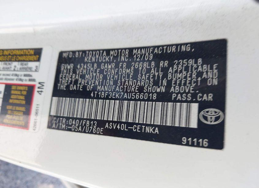 Photo 9 of 2010 Toyota Camry LE (VIN 4T1BF3EK7AU566018)