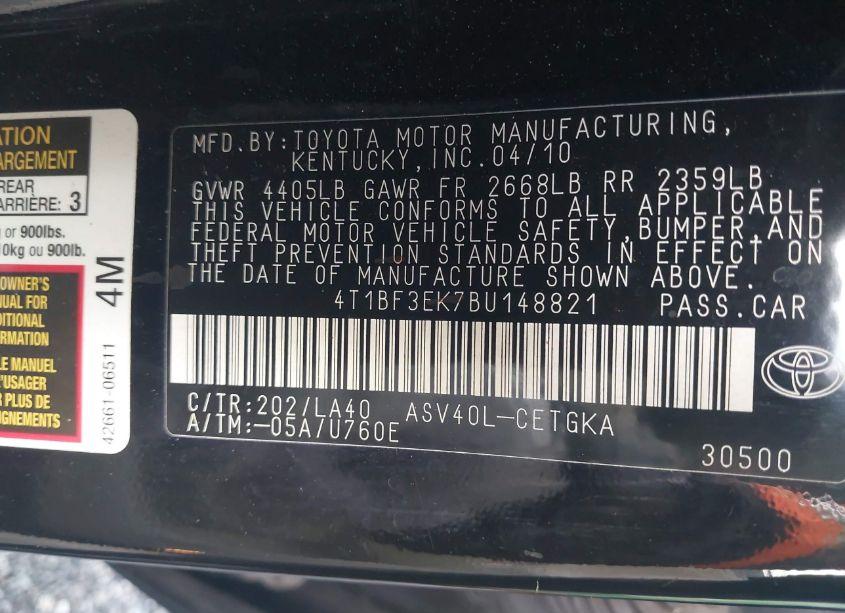 Photo 9 of 2011 Toyota Camry XLE (VIN 4T1BF3EK7BU148821)