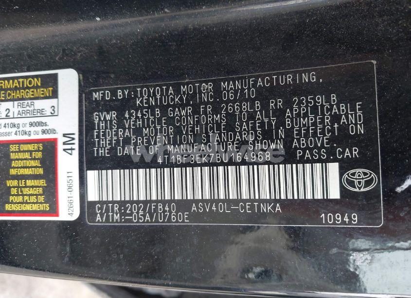 Photo 9 of 2011 Toyota Camry LE (VIN 4T1BF3EK7BU164968)