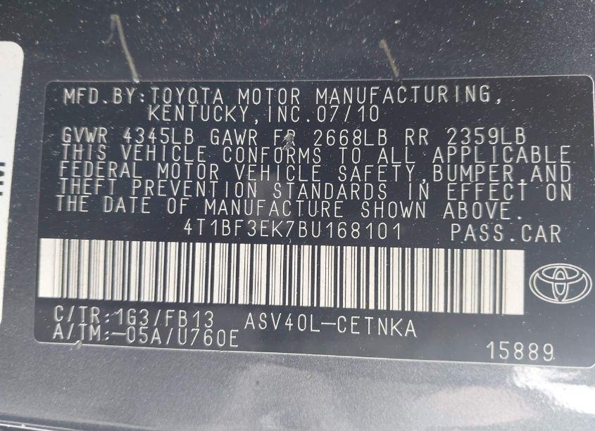 Photo 9 of 2011 Toyota Camry LE (VIN 4T1BF3EK7BU168101)