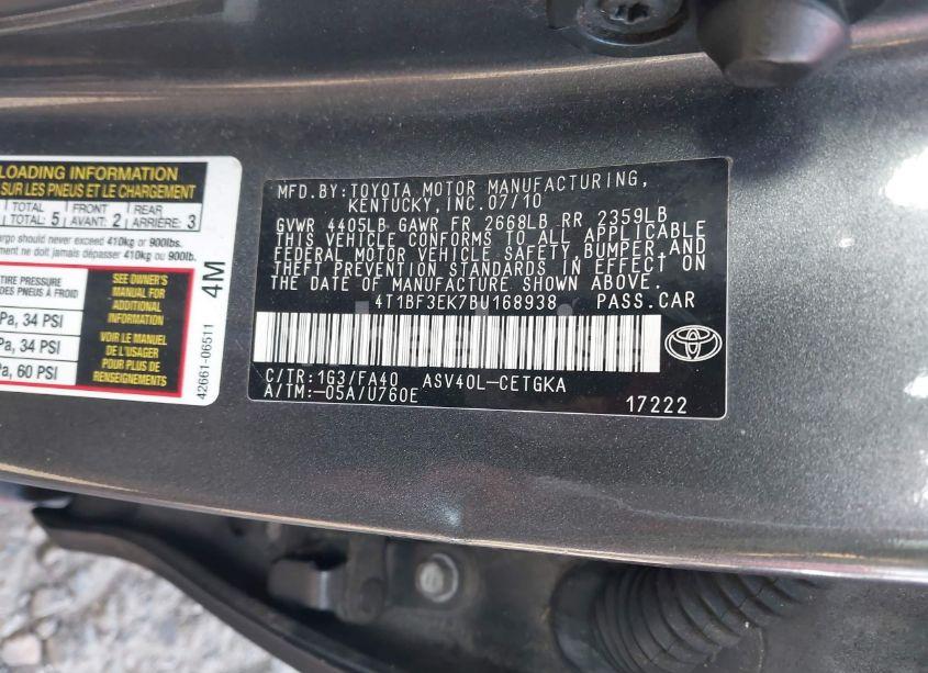 Photo 9 of 2011 Toyota Camry XLE (VIN 4T1BF3EK7BU168938)