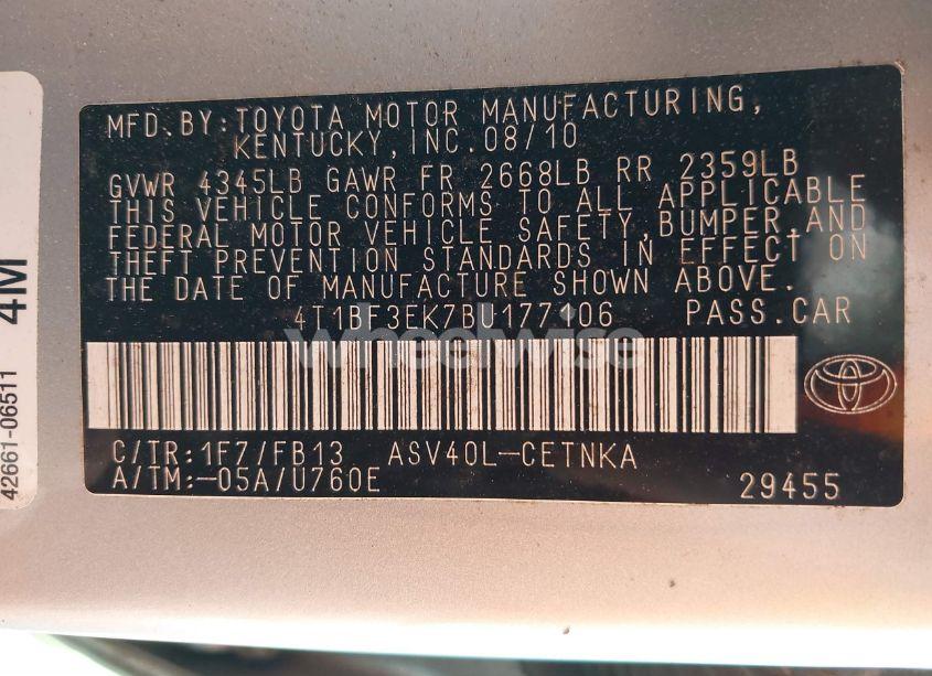 Photo 9 of 2011 Toyota Camry LE (VIN 4T1BF3EK7BU177106)