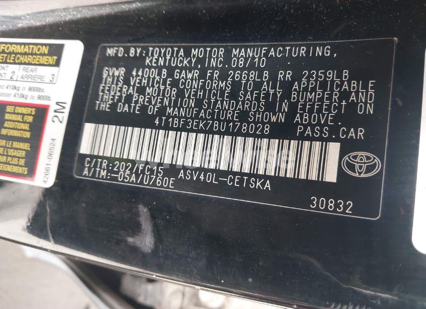 Photo 9 of 2011 Toyota Camry SE (VIN 4T1BF3EK7BU178028)