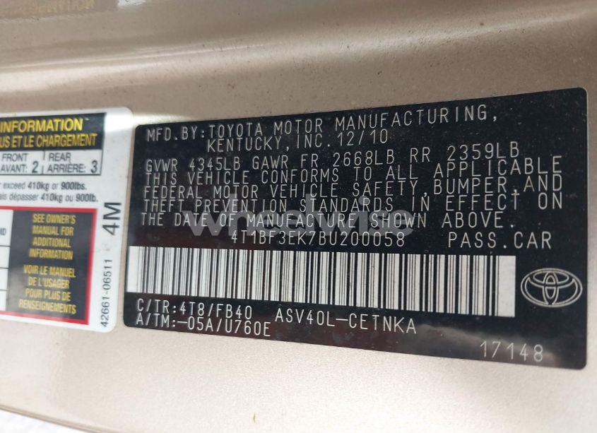 Photo 9 of 2011 Toyota Camry (VIN 4T1BF3EK7BU200058)