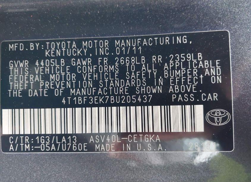 Photo 9 of 2011 Toyota Camry XLE (VIN 4T1BF3EK7BU205437)