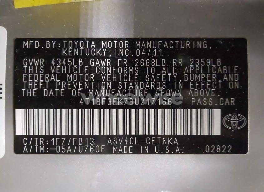 Photo 9 of 2011 Toyota Camry LE (VIN 4T1BF3EK7BU217166)