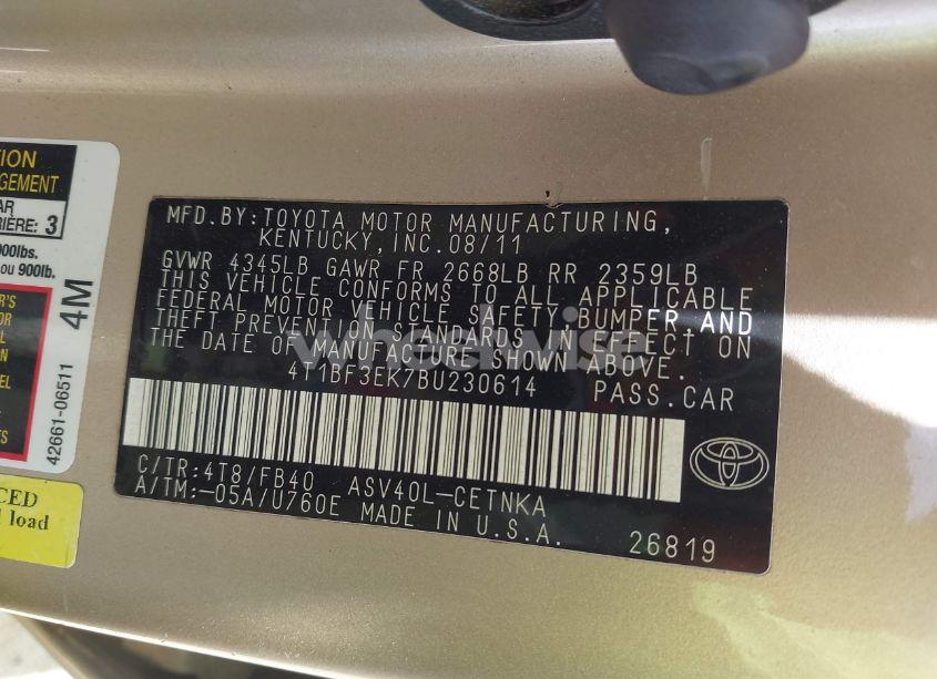 Photo 9 of 2011 Toyota Camry LE (VIN 4T1BF3EK7BU230614)