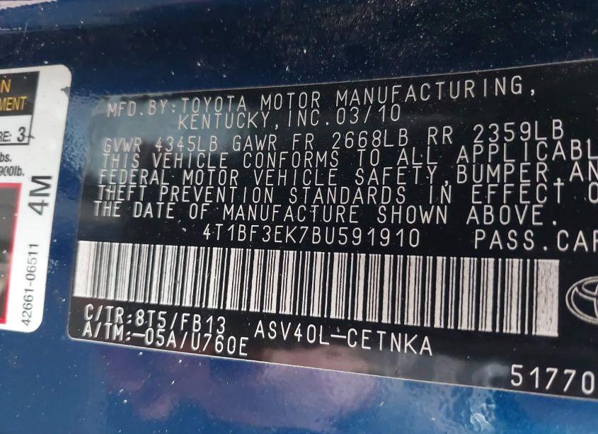 Photo 9 of 2011 Toyota Camry LE (VIN 4T1BF3EK7BU591910)