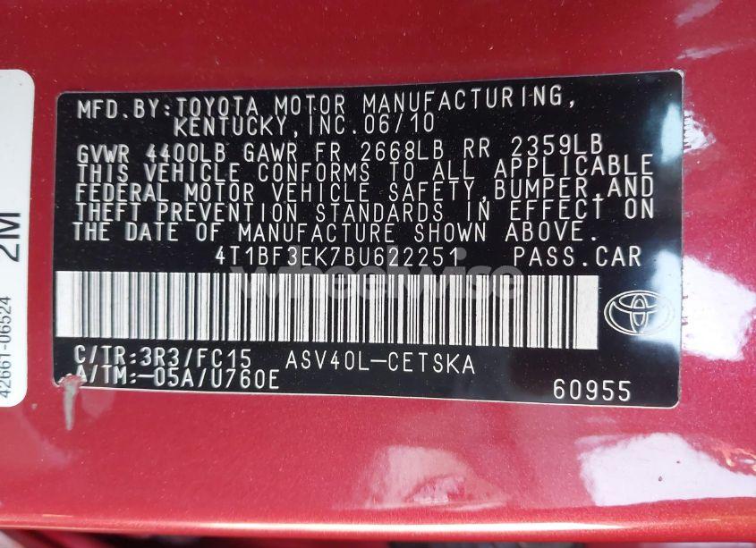 Photo 9 of 2011 Toyota Camry SE (VIN 4T1BF3EK7BU622251)