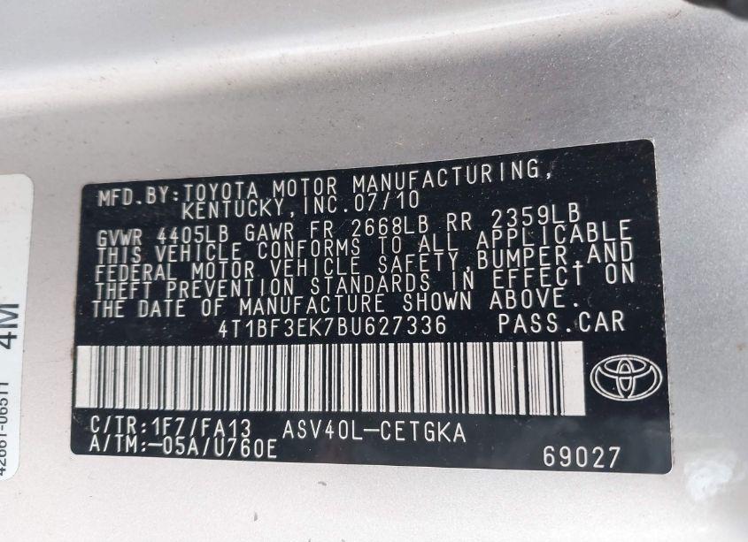 Photo 9 of 2011 Toyota Camry XLE (VIN 4T1BF3EK7BU627336)