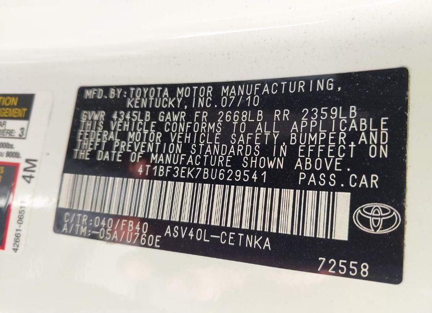 Photo 9 of 2011 Toyota Camry LE (VIN 4T1BF3EK7BU629541)