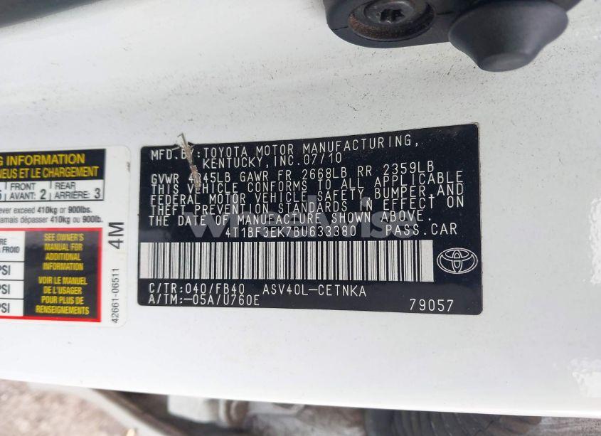 Photo 9 of 2011 Toyota Camry LE (VIN 4T1BF3EK7BU633380)