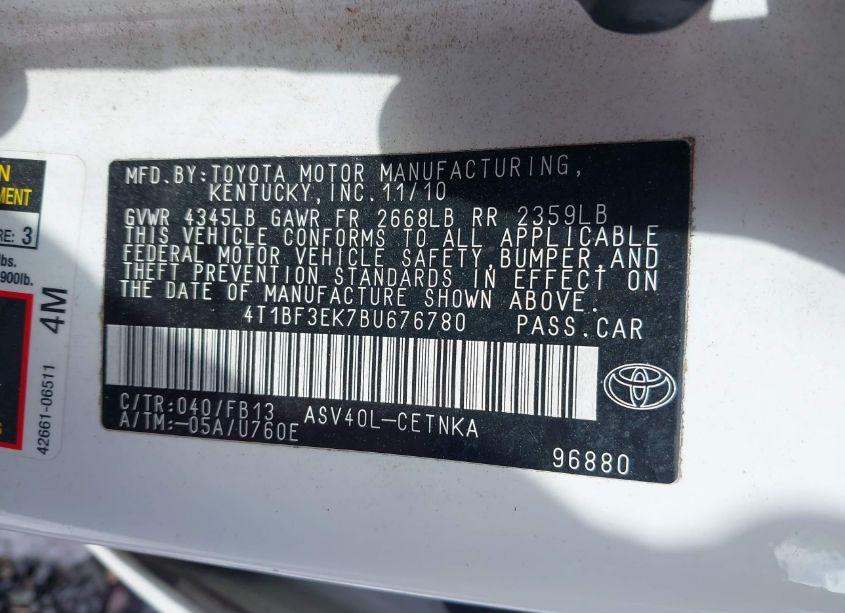 Photo 9 of 2011 Toyota Camry LE (VIN 4T1BF3EK7BU676780)