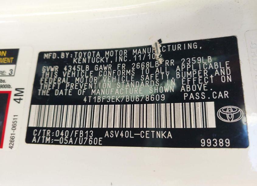 Photo 9 of 2011 Toyota Camry LE (VIN 4T1BF3EK7BU678609)