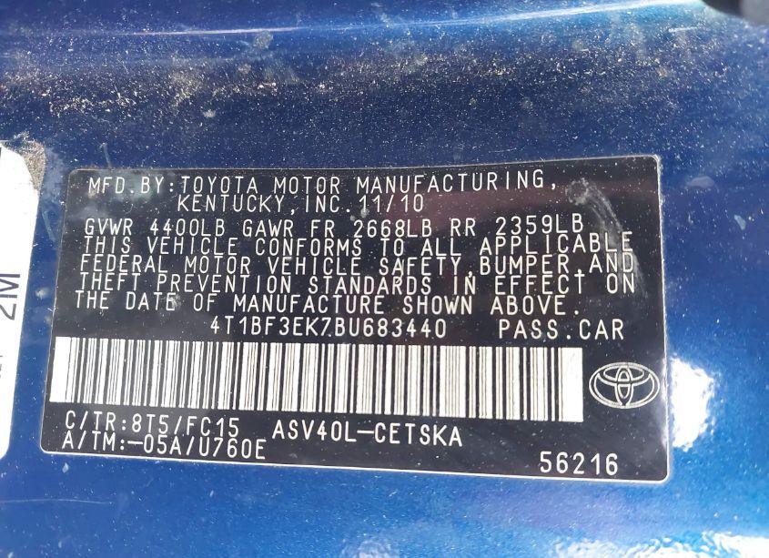 Photo 9 of 2011 Toyota Camry SE (VIN 4T1BF3EK7BU683440)