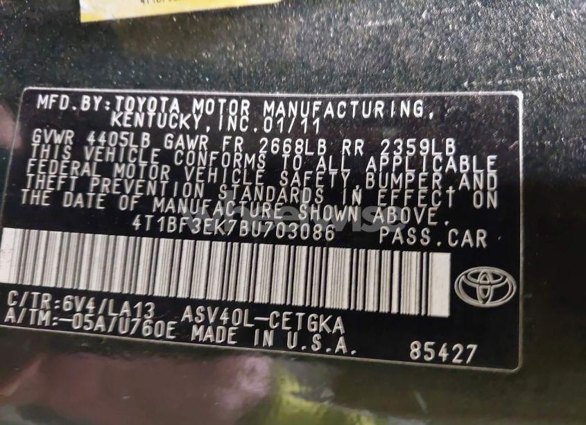 Photo 9 of 2011 Toyota Camry XLE (VIN 4T1BF3EK7BU703086)