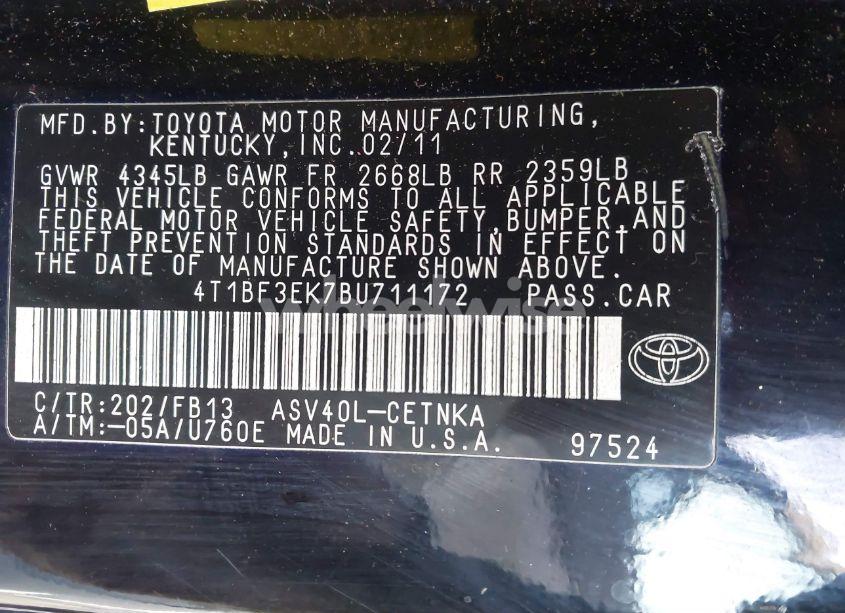 Photo 9 of 2011 Toyota Camry LE (VIN 4T1BF3EK7BU711172)