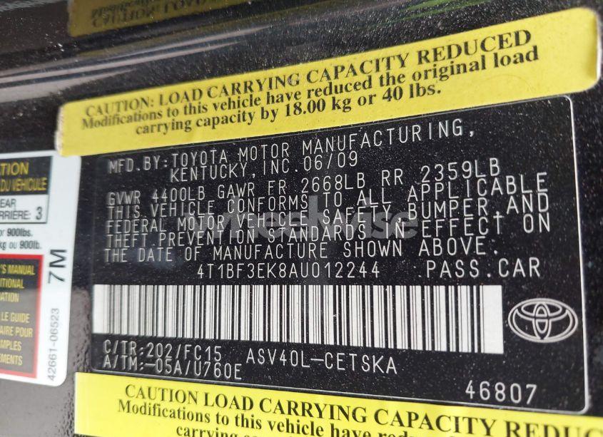 Photo 9 of 2010 Toyota Camry SE (VIN 4T1BF3EK8AU012244)