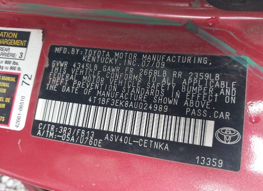 Photo 9 of 2010 Toyota Camry LE (VIN 4T1BF3EK8AU024989)