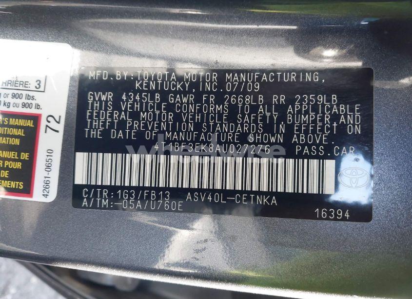 Photo 9 of 2010 Toyota Camry LE (VIN 4T1BF3EK8AU027276)