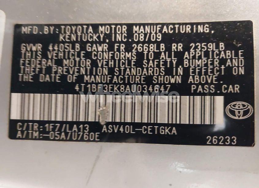 Photo 9 of 2010 Toyota Camry XLE (VIN 4T1BF3EK8AU034647)