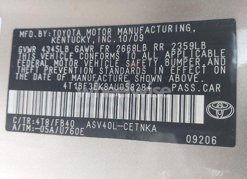 Photo 9 of 2010 Toyota Camry LE (VIN 4T1BF3EK8AU058284)