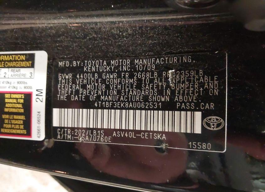 Photo 9 of 2010 Toyota Camry SE (VIN 4T1BF3EK8AU062531)