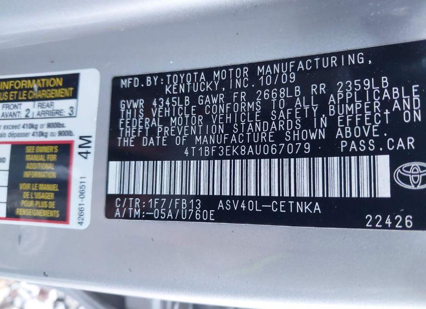 Photo 9 of 2010 Toyota Camry LE (VIN 4T1BF3EK8AU067079)