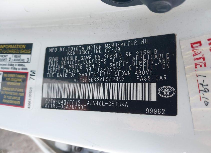 Photo 9 of 2010 Toyota Camry SE (VIN 4T1BF3EK8AU502957)