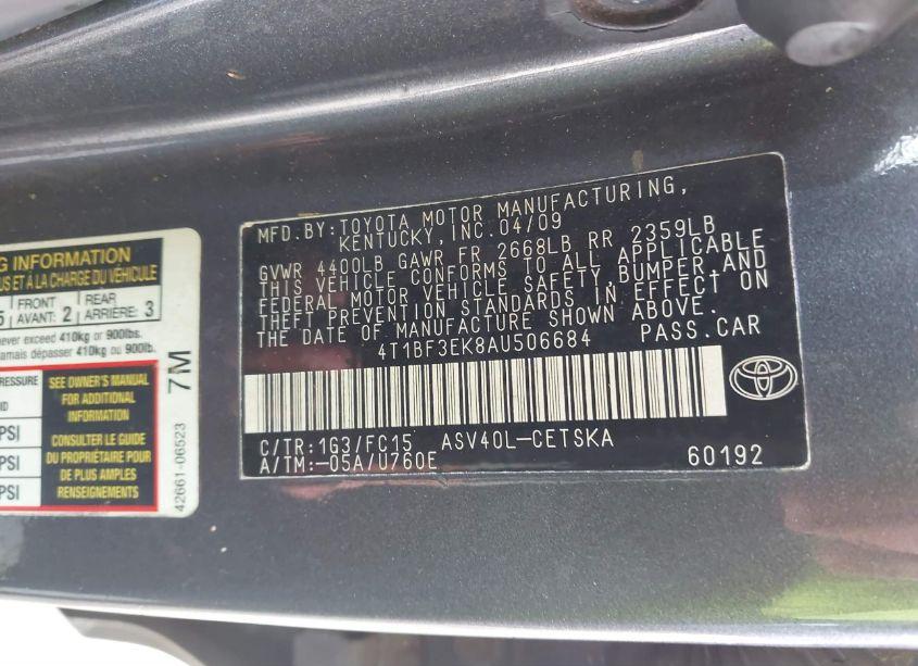 Photo 9 of 2010 Toyota Camry SE (VIN 4T1BF3EK8AU506684)