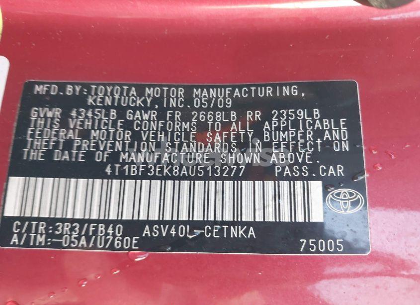 Photo 9 of 2010 Toyota Camry LE (VIN 4T1BF3EK8AU513277)