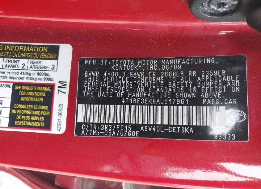 Photo 9 of 2010 Toyota Camry SE (VIN 4T1BF3EK8AU517961)