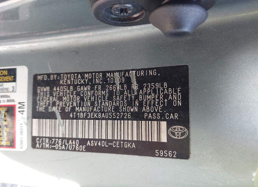 Photo 9 of 2010 Toyota Camry XLE (VIN 4T1BF3EK8AU552726)