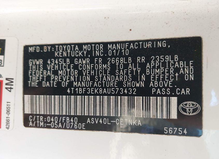 Photo 9 of 2010 Toyota Camry (VIN 4T1BF3EK8AU573432)