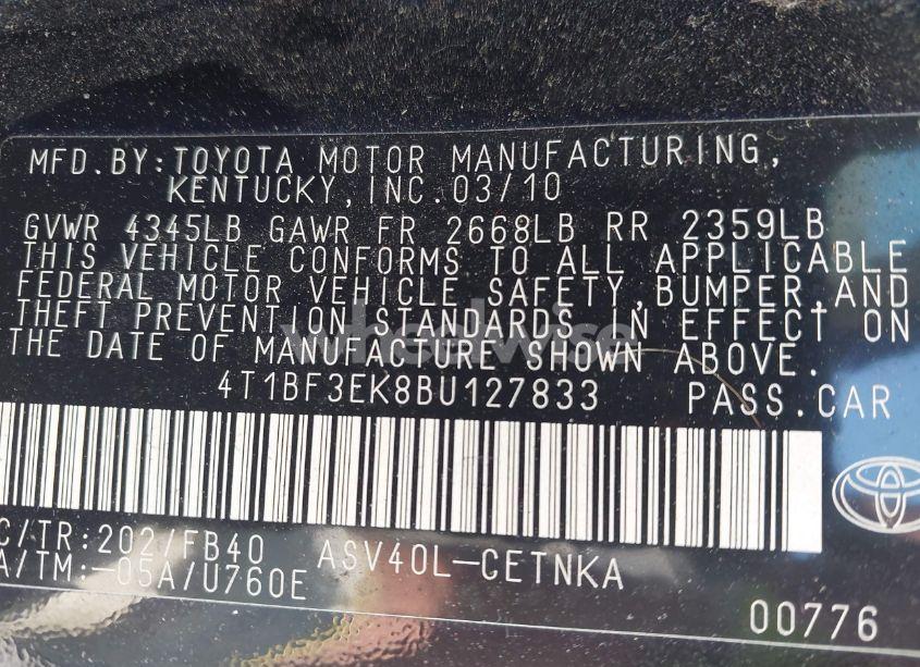 Photo 9 of 2011 Toyota Camry LE (VIN 4T1BF3EK8BU127833)
