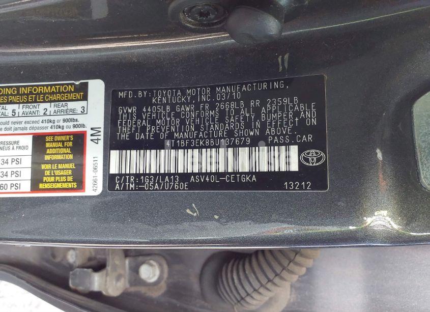 Photo 9 of 2011 Toyota Camry XLE (VIN 4T1BF3EK8BU137679)