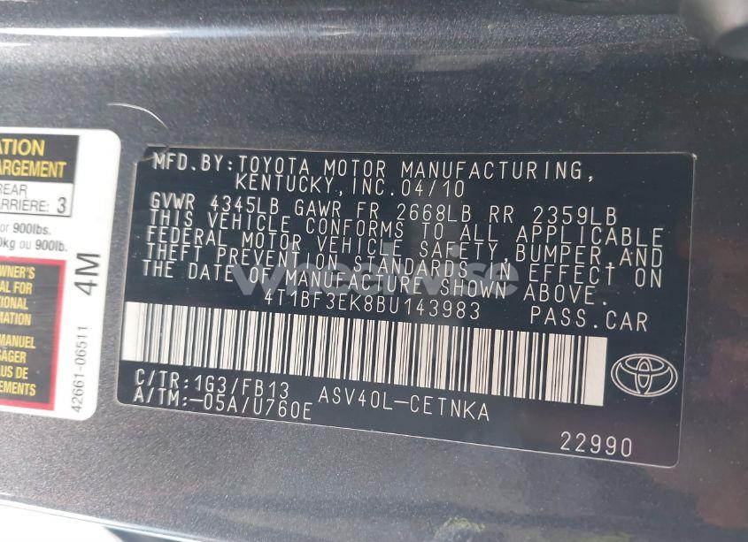 Photo 9 of 2011 Toyota Camry LE (VIN 4T1BF3EK8BU143983)
