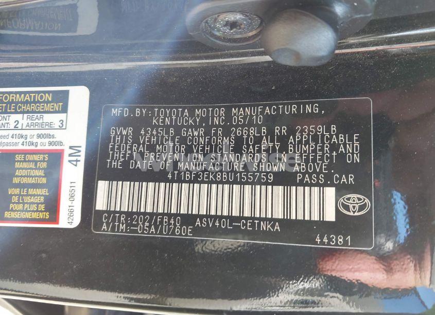 Photo 9 of 2011 Toyota Camry LE (VIN 4T1BF3EK8BU155759)