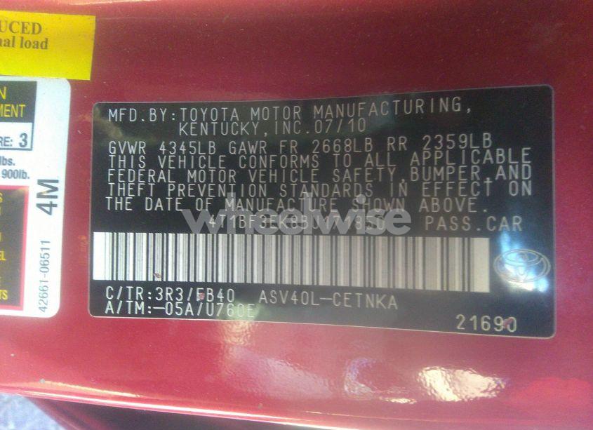 Photo 9 of 2011 Toyota Camry LE (VIN 4T1BF3EK8BU171850)