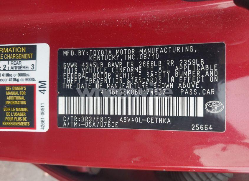 Photo 9 of 2011 Toyota Camry LE (VIN 4T1BF3EK8BU174537)