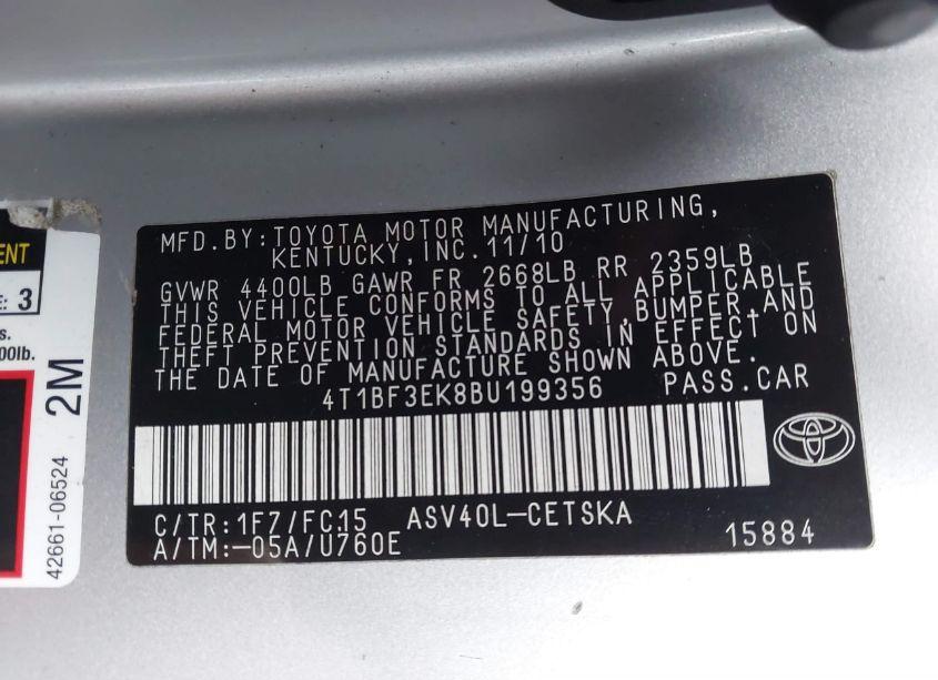 Photo 9 of 2011 Toyota Camry SE (VIN 4T1BF3EK8BU199356)