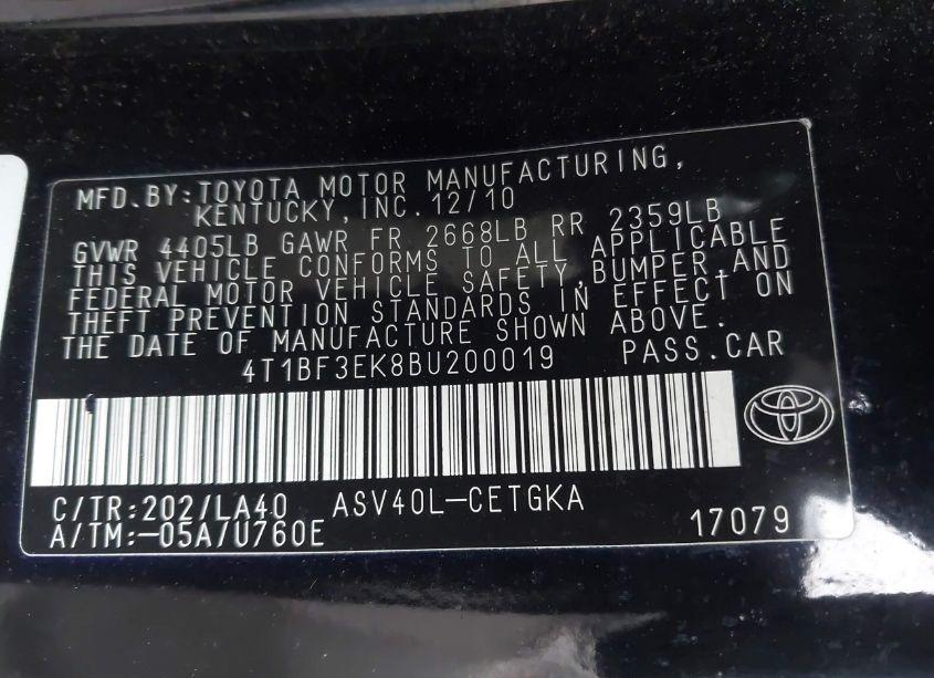 Photo 9 of 2011 Toyota Camry XLE (VIN 4T1BF3EK8BU200019)