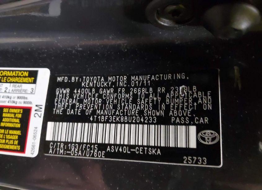 Photo 9 of 2011 Toyota Camry SE (VIN 4T1BF3EK8BU204233)