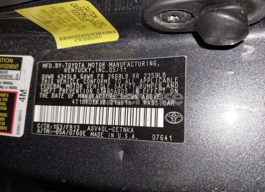 Photo 9 of 2011 Toyota Camry LE (VIN 4T1BF3EK8BU219511)