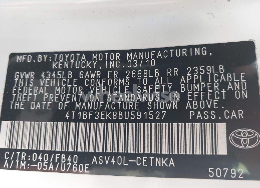 Photo 9 of 2011 Toyota Camry LE (VIN 4T1BF3EK8BU591527)