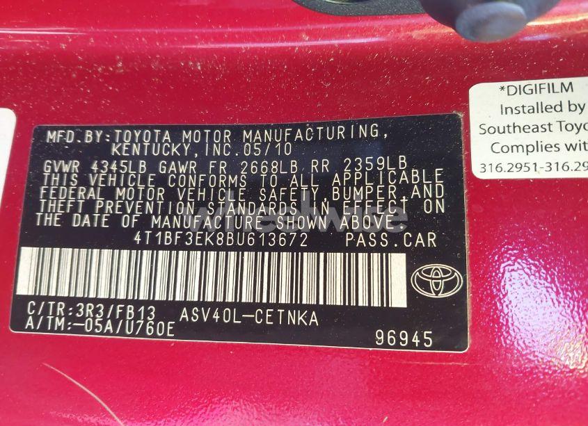 Photo 9 of 2011 Toyota Camry LE (VIN 4T1BF3EK8BU613672)