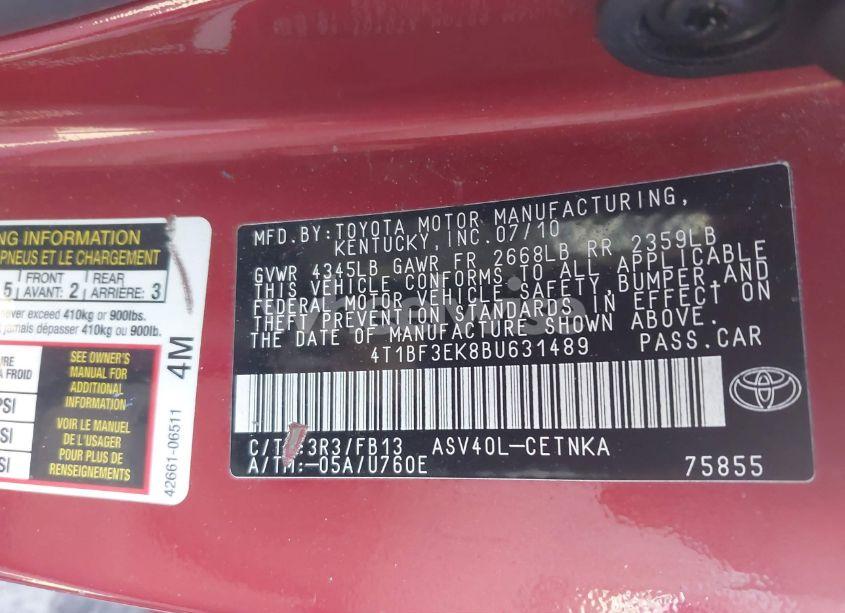 Photo 9 of 2011 Toyota Camry LE (VIN 4T1BF3EK8BU631489)